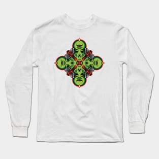 Techno trance music green symmetry skull Long Sleeve T-Shirt